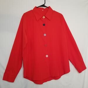 Unbranded Women's Red Long Sleeve Button Up Collared Blouse Round Hem Size XL